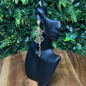 Earrings Women Gold Tone Bronze Stone Dangle Drop Formal Statement 4 Inches 2127